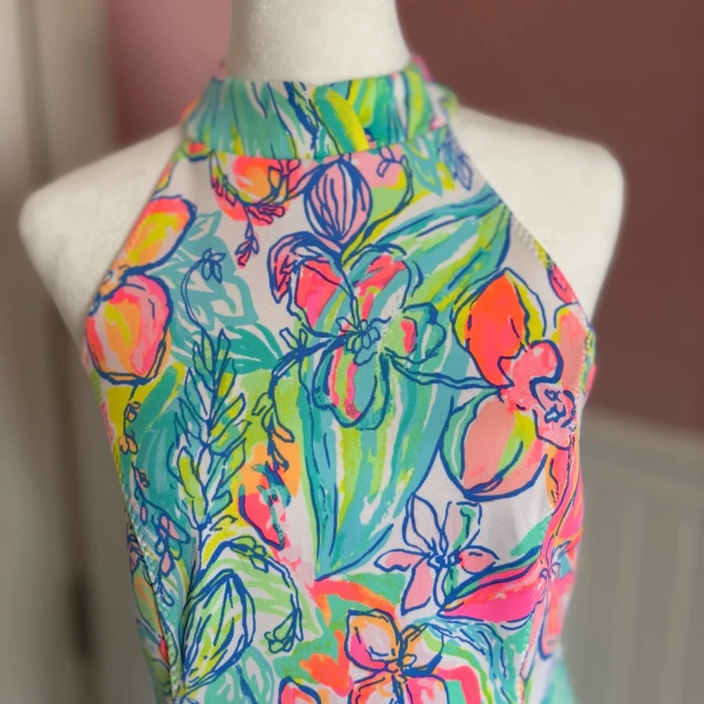 Colorful Lilly Pulitzer Mock Turtleneck Sleeveless Sheath Scuba Dress size 4 - Picture 2 of 11